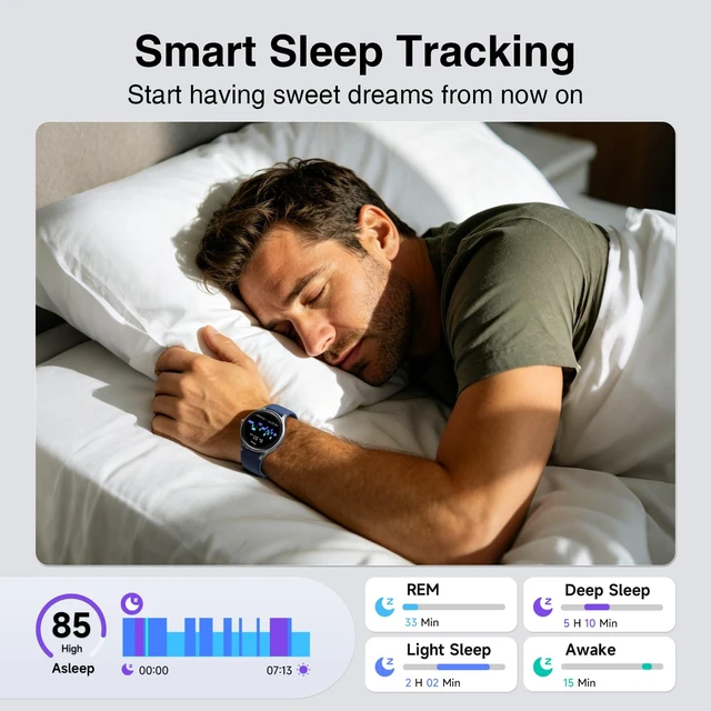 Alt view image 6 of 7 - Smart Watch for Men Women, 105+ Sports Modes Fitness Tracker (Blue) 1.57" HD Display, BT Call/Answer, IP68 Waterproof, 7/24 Heart Rate/Sleep/Stress Monitor, AI Voice, 105+ Sports Modes