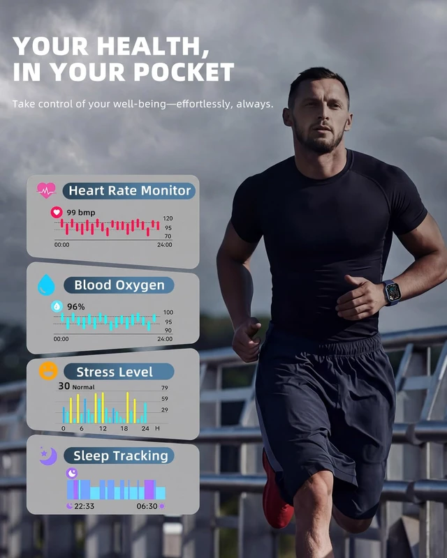 Alt view image 2 of 7 - Smart Watch for Women Men, Fitness and Sleep Trackers with 1.83" HD Touchscreen, Bluetooth Calling Smartwatch for Android/iOS, IP67 Waterproof Multi-Sport Modes Pedometer, Navy Blue