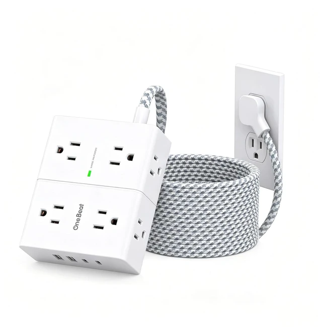 Main image of Extension Cord 20 Ft, Surge Protector Power Strip 20 Ft Long Cord 8 AC Outlets with 4 USB Ports(2 USB C), 20Ft White Flat Plug Power Strip for Home Office College Dorm Room, Desk Essentials