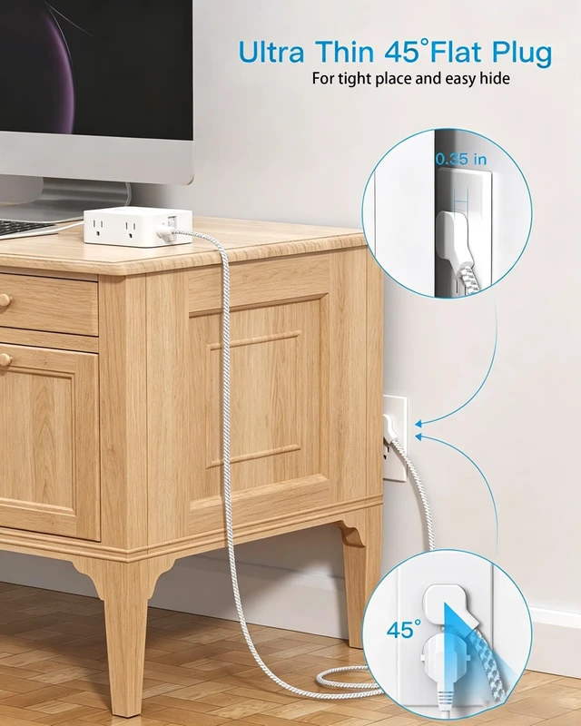 Alt view image 5 of 7 - Extension Cord 20 Ft, Surge Protector Power Strip 20 Ft Long Cord 8 AC Outlets with 4 USB Ports(2 USB C), 20Ft White Flat Plug Power Strip for Home Office College Dorm Room, Desk Essentials