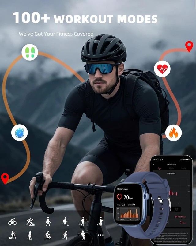 Alt view image 4 of 7 - Smart Watch for Women Men, Fitness and Sleep Trackers with 1.83" HD Touchscreen, Bluetooth Calling Smartwatch for Android/iOS, IP67 Waterproof Multi-Sport Modes Pedometer, Navy Blue