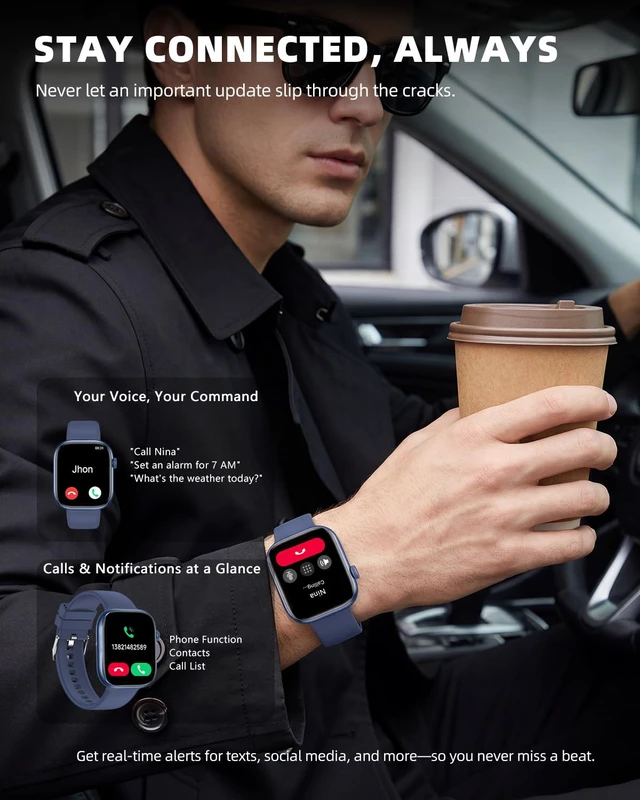 Alt view image 5 of 7 - Smart Watch for Women Men, Fitness and Sleep Trackers with 1.83" HD Touchscreen, Bluetooth Calling Smartwatch for Android/iOS, IP67 Waterproof Multi-Sport Modes Pedometer, Navy Blue