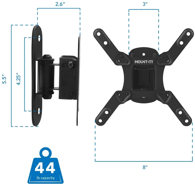 Alt view image 5 of 7 - Mount-It Full Motion TV Wall Mount for 17-50 Inch, Steel, 44 lbs, Black Swivel Tilt Articulating Bracket, Monitor Wall Mount, VESA 75x75 to 200x200, Single Stud, Low-Profile 2.4 in, for RV