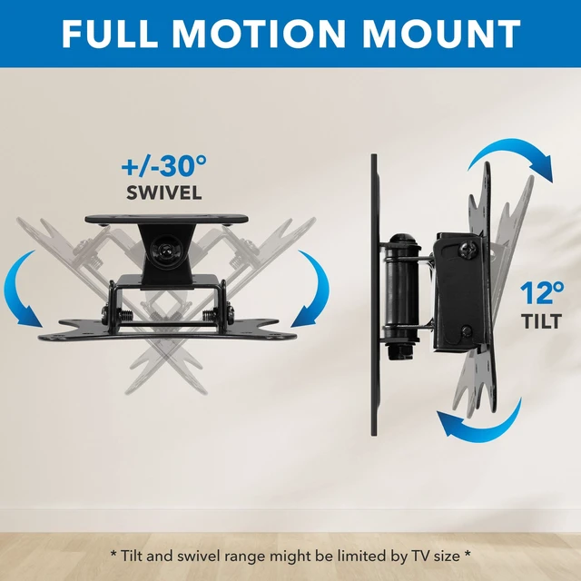 Alt view image 6 of 7 - Mount-It Full Motion TV Wall Mount for 17-50 Inch, Steel, 44 lbs, Black Swivel Tilt Articulating Bracket, Monitor Wall Mount, VESA 75x75 to 200x200, Single Stud, Low-Profile 2.4 in, for RV