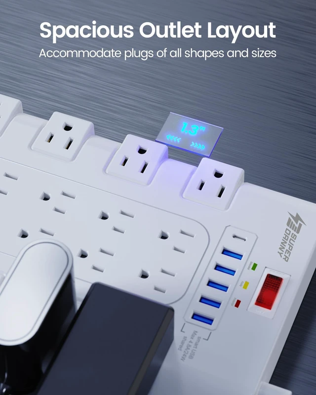 Alt view image 3 of 6 - Power Strip Surge Protector, 22 AC 6 USB, 2100J, 10Ft, 1875W/15A 5A1C, Heavy Duty Extension Cord with Multiple Outlets, Flat Plug Outlet Extender for Home, Office, Dorm, Gaming Room, White