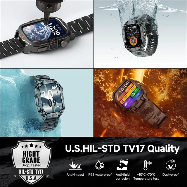 Alt view image 2 of 7 - Smart Watch for Men Military Answer/Make Call 2.01 Display 170+ Sports Modes IP68 Waterproof 30-Day Standby for Android iOS Camouflage Silicone Strap
