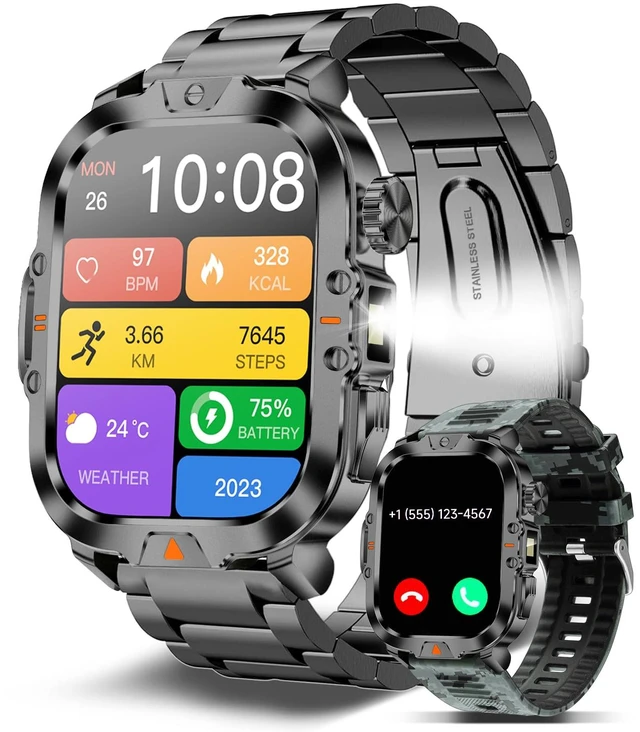 Main image of Smart Watch for Men Military Answer/Make Call 2.01 Display 170+ Sports Modes IP68 Waterproof 30-Day Standby for Android iOS Camouflage Silicone Strap
