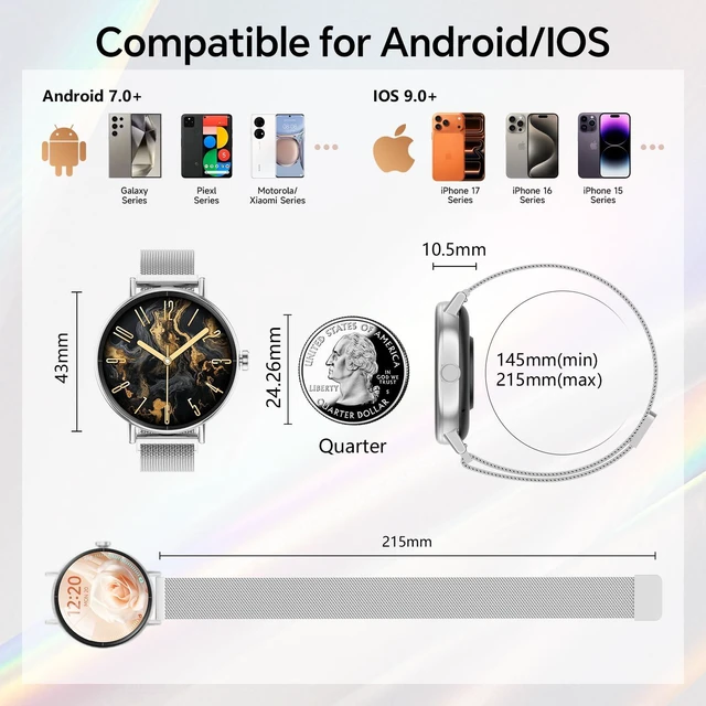Alt view image 2 of 7 - Smart Watch for Men Women,1.57" Touchscreen,Round Fitness Trackers Answer/Make Call,Heart Rate/Sleep/SpO2,Compatible for iPhone/Samsung/Android,IP68 Waterproof,110+ Sport Mode,Metallic Silver