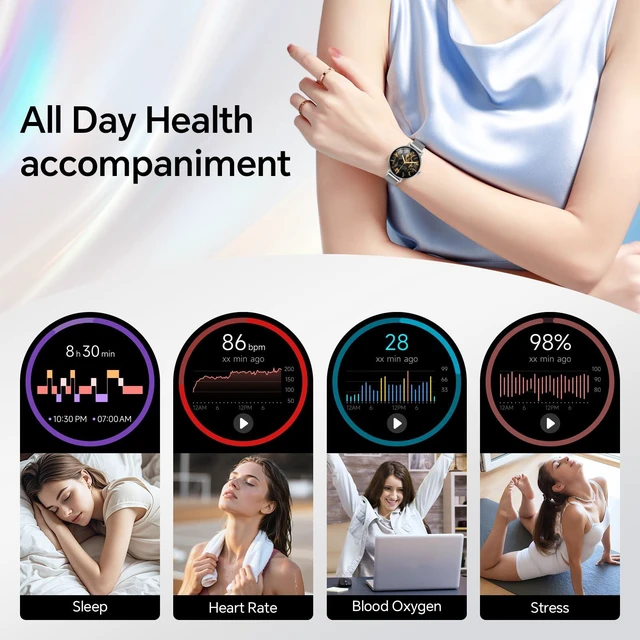 Alt view image 3 of 7 - Smart Watch for Men Women,1.57" Touchscreen,Round Fitness Trackers Answer/Make Call,Heart Rate/Sleep/SpO2,Compatible for iPhone/Samsung/Android,IP68 Waterproof,110+ Sport Mode,Metallic Silver
