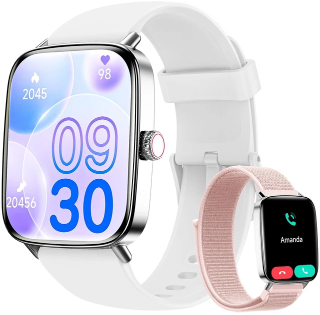 Main image of Smart Watch for Women Men, 1.85" HD AMOLED Fitness Tracker (Answer/Call) with 24/7 Heart Rate/Sleep/SpO2 Monitor for iPhone & Android, 120+ Sports Modes Smartwatch with IP68 Waterproof, 2 Bands