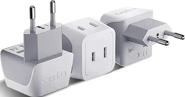 Main image of European Travel Plug Adapter - Type C, Dual Input, Compact (3 Pack) USA to Type C adapter, Lightweight Design, European Plug Adapter for Netherlands, Spain, Austria, Greece and More