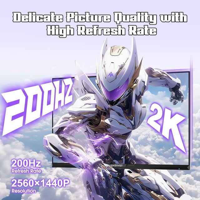 Alt view image 3 of 7 - 27" White Gaming Monitor, WQHD 2560x1440 200Hz Fast IPS 1ms HDR400 130% sRGB, 8bit+FRC, Adaptive Sync, TÜV Eye Care, HDMI 2.0x2, DP 1.4x2, VESA 100x100 AMZG27F6Q for Competitive & 3A Gaming