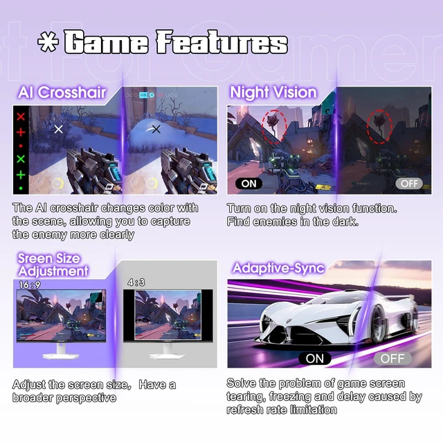 Alt view image 6 of 7 - 27" White Gaming Monitor, WQHD 2560x1440 200Hz Fast IPS 1ms HDR400 130% sRGB, 8bit+FRC, Adaptive Sync, TÜV Eye Care, HDMI 2.0x2, DP 1.4x2, VESA 100x100 AMZG27F6Q for Competitive & 3A Gaming