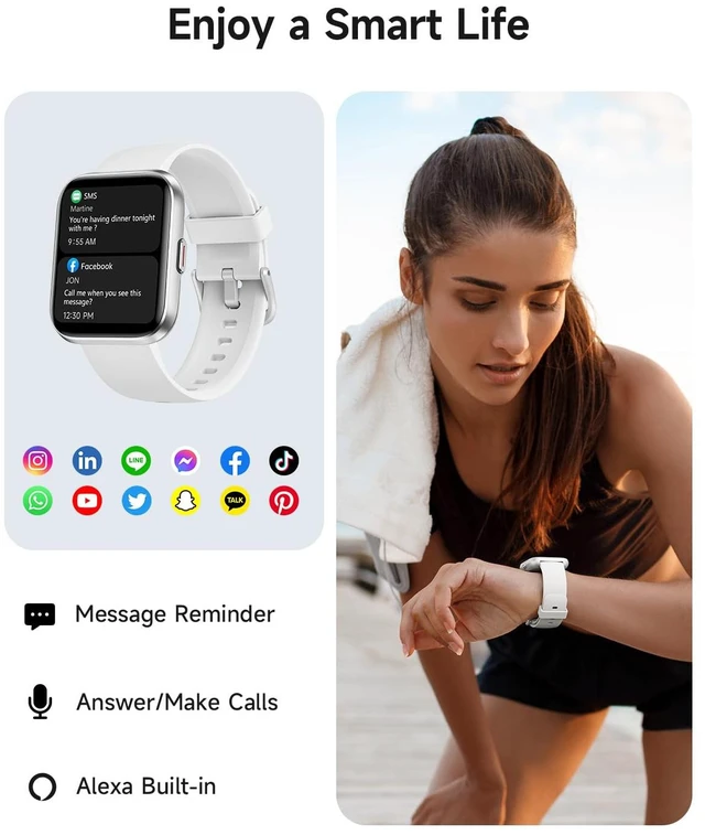 Alt view image 2 of 7 - Smart Watch for Women, Answer/Make Calls, Alexa Built-in, 1.85" Touch Screen Fitness Tracker for Android & iPhone, Heart Rate/Sleep/SpO2 Monitor Smartwatch, Waterproof (White)