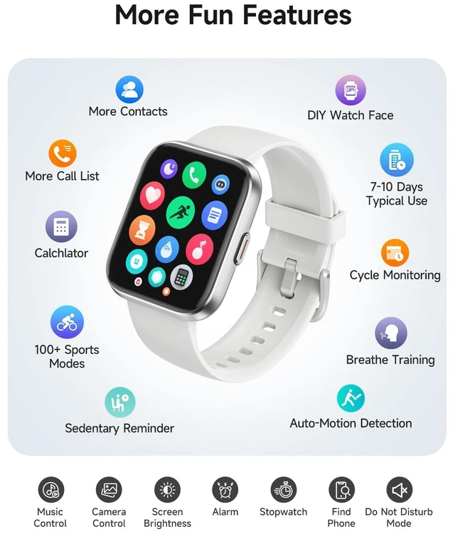 Alt view image 7 of 7 - Smart Watch for Women, Answer/Make Calls, Alexa Built-in, 1.85" Touch Screen Fitness Tracker for Android & iPhone, Heart Rate/Sleep/SpO2 Monitor Smartwatch, Waterproof (White)