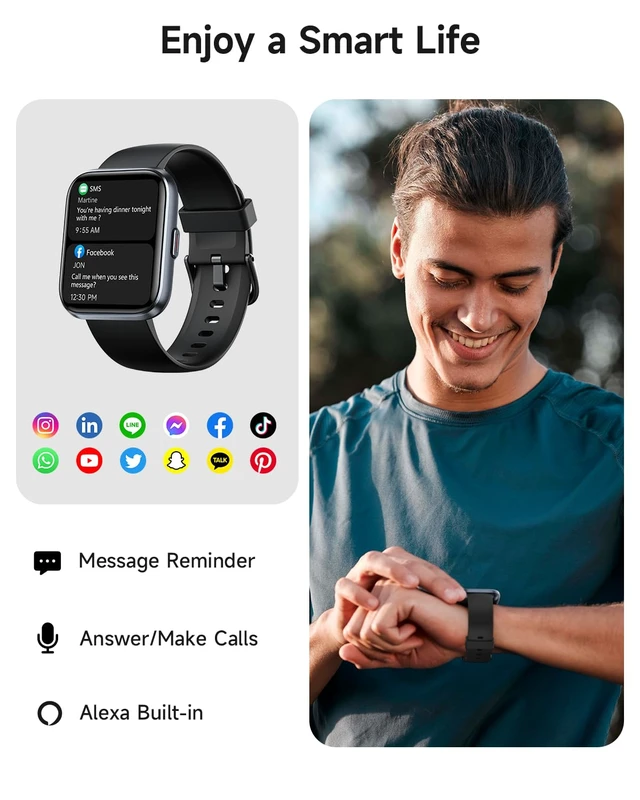 Alt view image 2 of 7 - Smart Watch for Women, Answer/Make Calls, Alexa Built-in, 1.85" Touch Screen Fitness Tracker for Android & iPhone, Heart Rate/Sleep/SpO2 Monitor Smartwatch, Waterproof (Black)