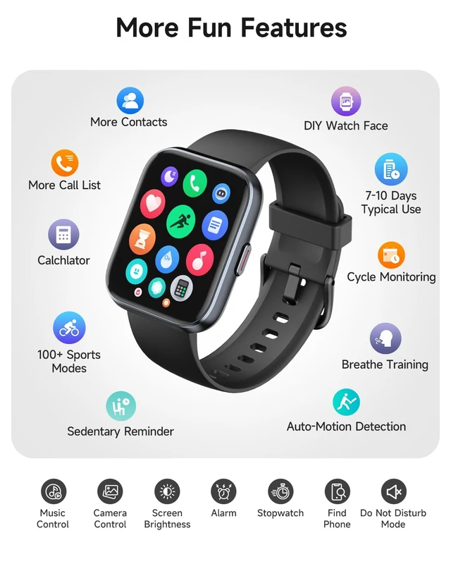 Alt view image 7 of 7 - Smart Watch for Women, Answer/Make Calls, Alexa Built-in, 1.85" Touch Screen Fitness Tracker for Android & iPhone, Heart Rate/Sleep/SpO2 Monitor Smartwatch, Waterproof (Black)