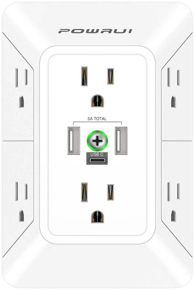 Main image of 3 Sided Surge Protector Power Strip - 6 Outlet Extender with 3 USB Charging Ports(1 USB C), Multi Plug Wall Adapter Outlet Splitter for Home Travel Office, White