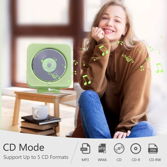 Alt view image 4 of 6 - Portable CD Player with Bluetooth Desktop CD Player for Home CD Music Players with Remote Control,Timer,Built-in Dual Speakers with LED Display Home Audio Boombox FM Radio (Green)