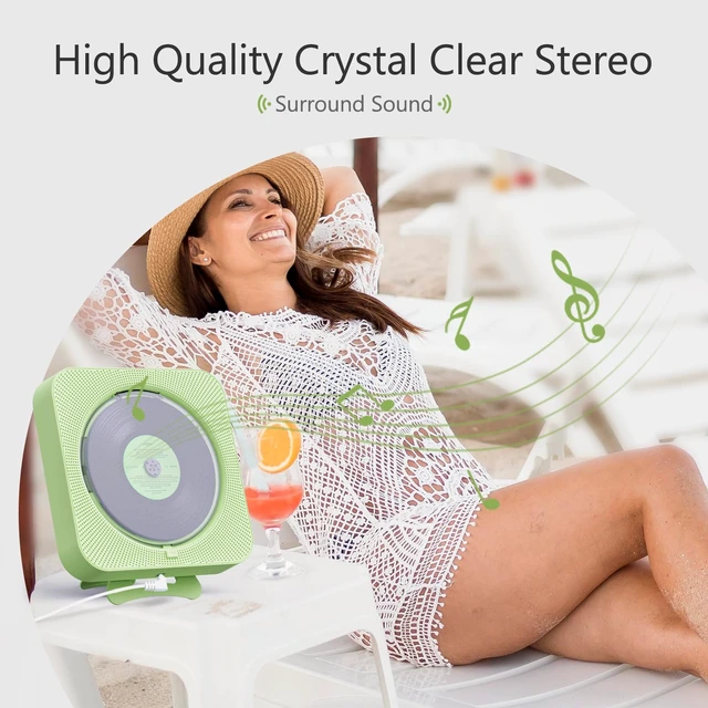 Alt view image 3 of 6 - Portable CD Player with Bluetooth Desktop CD Player for Home CD Music Players with Remote Control,Timer,Built-in Dual Speakers with LED Display Home Audio Boombox FM Radio (Green)