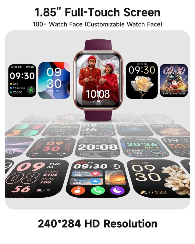 Alt view image 6 of 7 - Smart Watch for Women, Answer/Make Calls, Alexa Built-in, 1.85" Touch Screen Fitness Tracker for Android & iPhone, Heart Rate/Sleep/SpO2 Monitor Smartwatch, Waterproof (Deep Purple)
