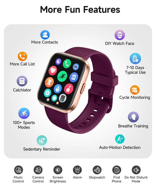 Alt view image 7 of 7 - Smart Watch for Women, Answer/Make Calls, Alexa Built-in, 1.85" Touch Screen Fitness Tracker for Android & iPhone, Heart Rate/Sleep/SpO2 Monitor Smartwatch, Waterproof (Deep Purple)