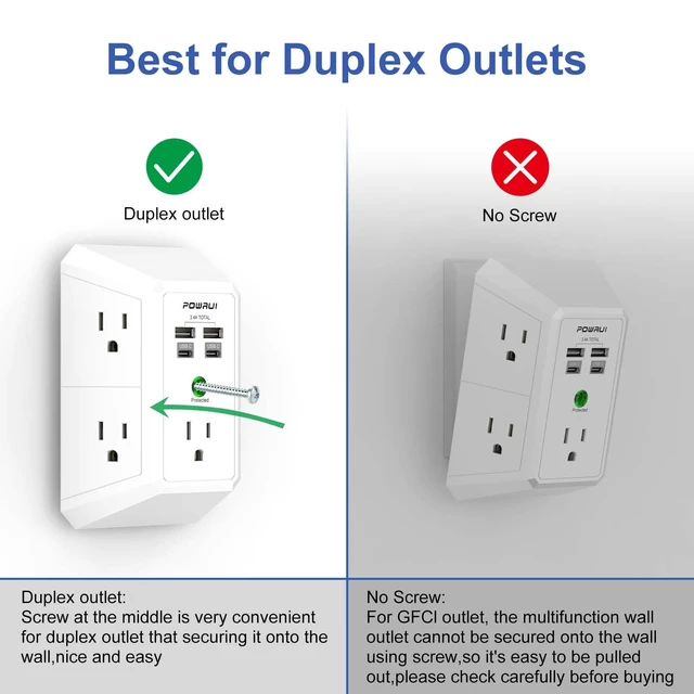 Alt view image 5 of 7 - Outlet Extender Surge Protector - 5 Outlet Splitter with 4 USB Charging Ports(2 USB C), 3-Sided 1680J Power Strip Multi Plug Wall Adapter for Home Travel Office, White