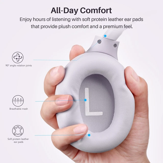 Alt view image 2 of 7 - HT3 Hybrid Noise Cancelling Wireless Headphones, 90H Over Ear Headset Hi Res Audio, AI Voice Assistant, Dual Device Connection, 32 Custom EQs, Built In 5 Mics, ANC, Foldable, Bluetooth 6.0 Purple