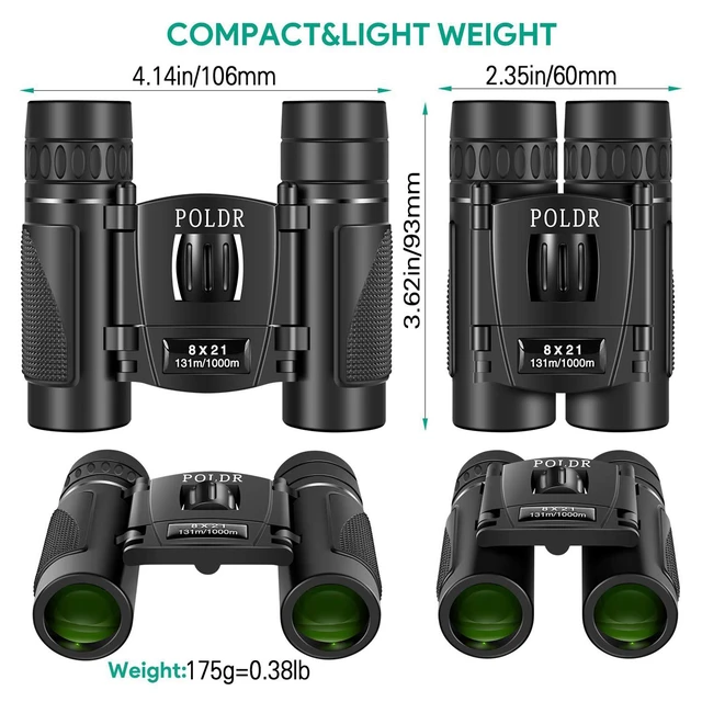 Alt view image 2 of 7 - 8x21 Small Compact Binoculars for Adults, Travel Hiking Essentials Mini Pocket, Foldable, Lightweight, BAK4 FMC Optics for Bird Watching Concert Opera, Waterproof, with Strap