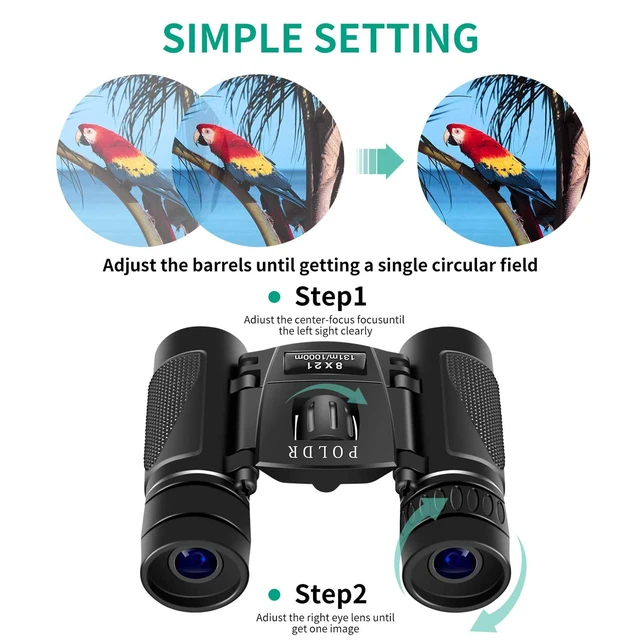 Alt view image 4 of 7 - 8x21 Small Compact Binoculars for Adults, Travel Hiking Essentials Mini Pocket, Foldable, Lightweight, BAK4 FMC Optics for Bird Watching Concert Opera, Waterproof, with Strap