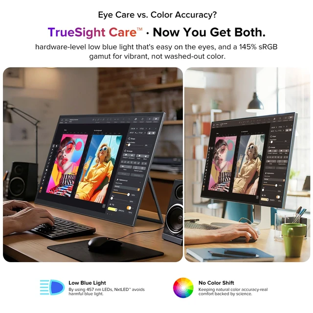 Alt view image 4 of 7 - NxtLED Portable Monitor 18.5" 120Hz, Professional Eye-Care Screen 145% sRGB Matte Travel Gaming Monitor for MacBook, Laptop, PC, Portable Second Screen with Kickstand, Bag, VESA