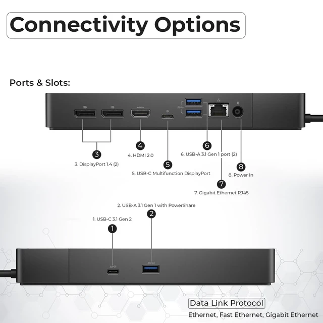 Alt view image 4 of 7 - Dell WD19S Docking Station Dual Monitor Bundle - 180W, Supports 4K Display, Dell Dock with 180W Power Supply + 4K HDMI Cable + 4K DisplayPort Cable + USB-C Cable + Microfiber Cloth Included