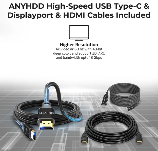 Alt view image 6 of 7 - Dell WD19S Docking Station Dual Monitor Bundle - 180W, Supports 4K Display, Dell Dock with 180W Power Supply + 4K HDMI Cable + 4K DisplayPort Cable + USB-C Cable + Microfiber Cloth Included