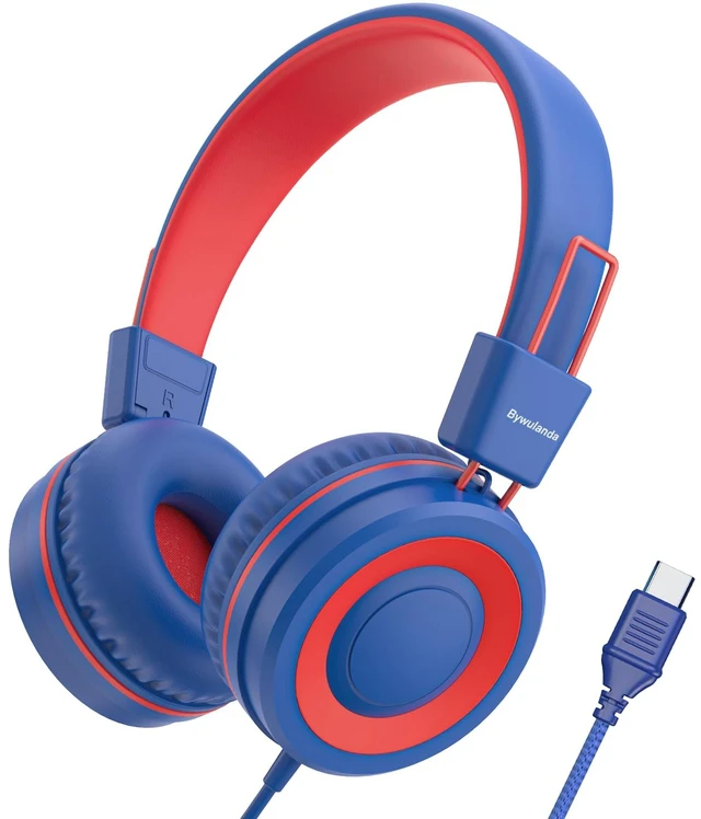 Main image of Upgrade USB Type C Kids Headphone for School, 94dB Safe Volume Limited, HD Stereo Sound, Foldable Lightweight On-Ear Headphones for Boys/Girls/Students/Tablet/Travel(Navy Blue)