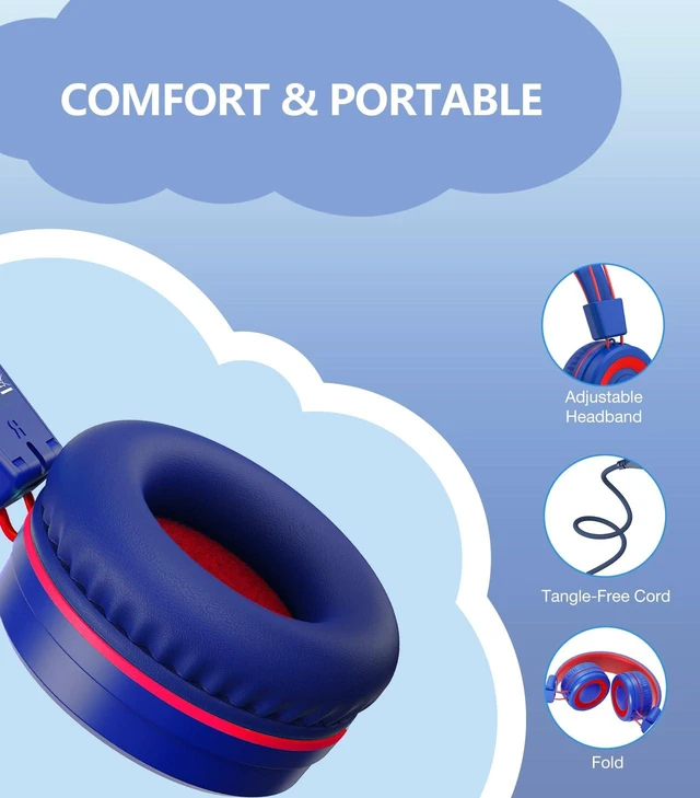 Alt view image 6 of 7 - Upgrade USB Type C Kids Headphone for School, 94dB Safe Volume Limited, HD Stereo Sound, Foldable Lightweight On-Ear Headphones for Boys/Girls/Students/Tablet/Travel(Navy Blue)