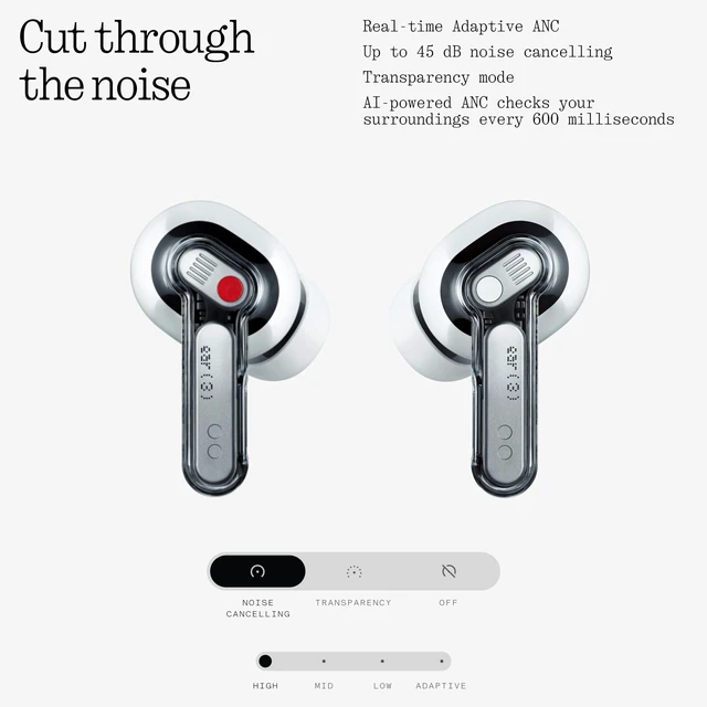 Alt view image 5 of 7 - Ear (3) Wireless Earbuds Super Mic 45dB Hybrid Active Noise Cancelling Bluetooth Headphones Hi-Res 6 Mics, 12mm Dynamic Bass Boost, Dual Connect ANC Sport Ear Buds for iPhone Android, White
