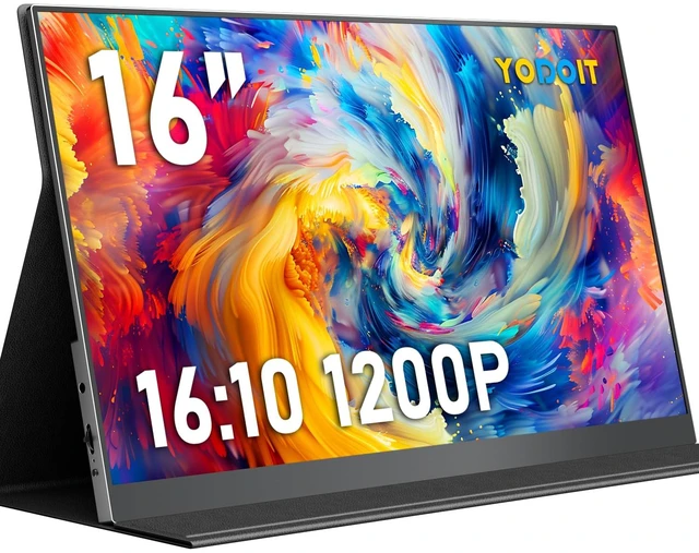 Main image of Portable Monitor for Laptop 1920×1200 16" FHD Screen IPS Display with USB Type C Port, Built-in Speakers and Smart Cover Compatible with PC, MacBook, Xbox (Black)