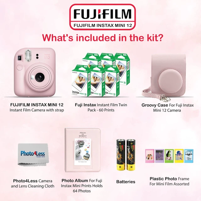Alt view image 2 of 7 - Instax Mini 12 Instant Camera Bundle with Instax Mini Instant Film Value Pack (60 Sheets) with Accessories Including Protective Case, Strap, Photo Album (Blosssom Pink)