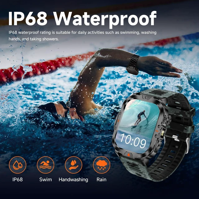Alt view image 3 of 7 - Smart Watch for Men Military Answer/Make Call 2.01 Display 170+ Sports Modes IP68 Waterproof 30-Day Standby for Android iOS Camouflage Silicone Strap