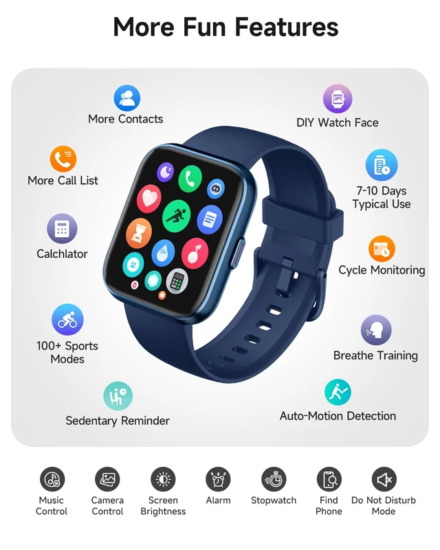 Alt view image 7 of 7 - Smart Watch for Women, Answer/Make Calls, Alexa Built-in, 1.85" Touch Screen Fitness Tracker for Android & iPhone, Heart Rate/Sleep/SpO2 Monitor Smartwatch,Waterproof (Deep Blue)