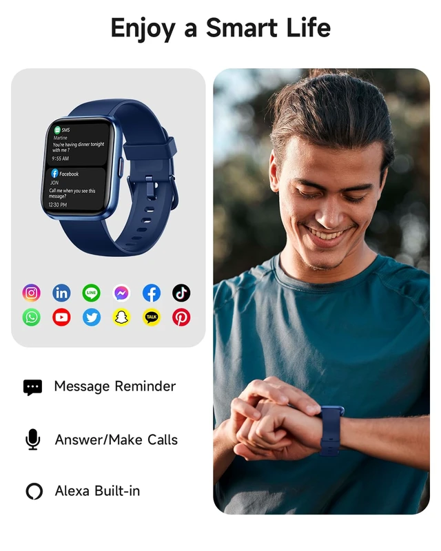 Alt view image 2 of 7 - Smart Watch for Women, Answer/Make Calls, Alexa Built-in, 1.85" Touch Screen Fitness Tracker for Android & iPhone, Heart Rate/Sleep/SpO2 Monitor Smartwatch,Waterproof (Deep Blue)