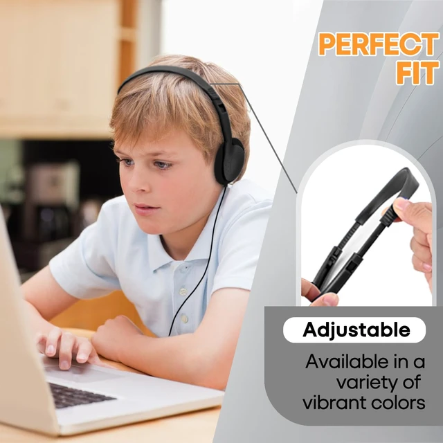 Alt view image 4 of 7 - 50 Pack Classroom Headphones Bulk for School Kids Students, Wholeslae Wired Durable Earphones Class Set for Children Toddler Teens Boys Girls and Adult (HY857,50 Black)