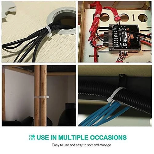 Alt view image 5 of 7 - Zip Ties,2000 Piece Self-Locking Nylon White Cable Ties,Assorted Sizes 4+6+8+10+12-Inch,Multi-Purpose Wire Management Plastic Ties,Perfect for Home,Garden,Office,Travel and Workshop