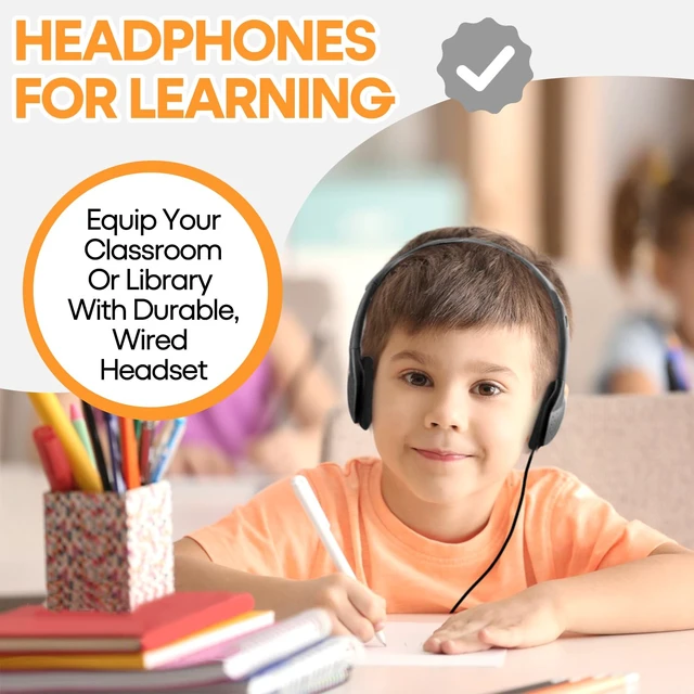 Alt view image 6 of 7 - 50 Pack Classroom Headphones Bulk for School Kids Students, Wholeslae Wired Durable Earphones Class Set for Children Toddler Teens Boys Girls and Adult (HY857,50 Black)