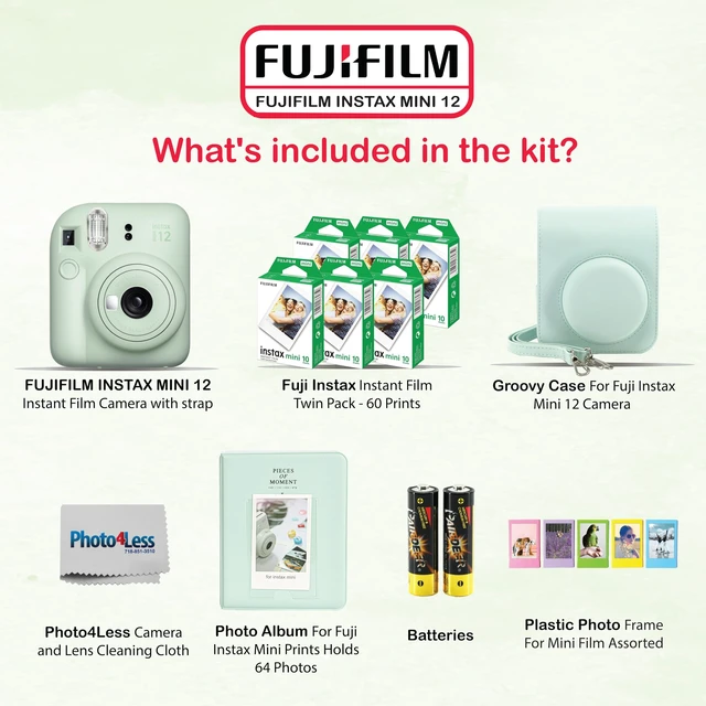 Alt view image 2 of 7 - Instax Mini 12 Instant Camera Bundle with Instax Mini Instant Film Value Pack (60 Sheets) with Accessories Including Protective Case, Strap, Photo Album (Mint Green)
