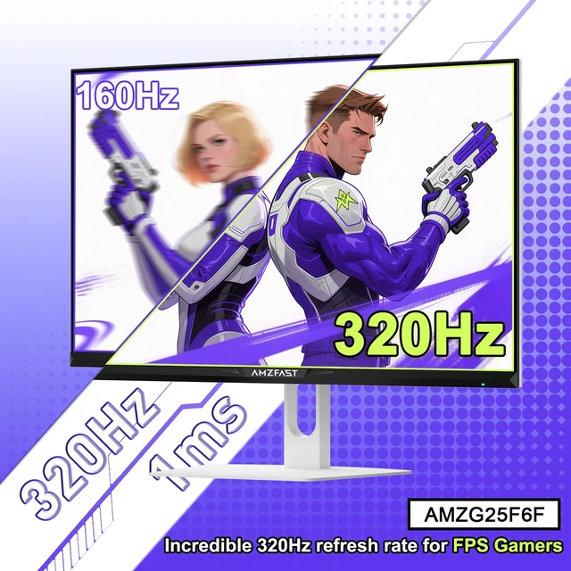 Alt view image 3 of 7 - 25 Inch White Gaming Monitor 320Hz/300Hz/240Hz, FHD 1080P 1ms Fast IPS Monitor, Exchange (DP Cable) TÜV Rheinland Eye Care AI Crosshair, Night Vision Function, AMZG25F6F