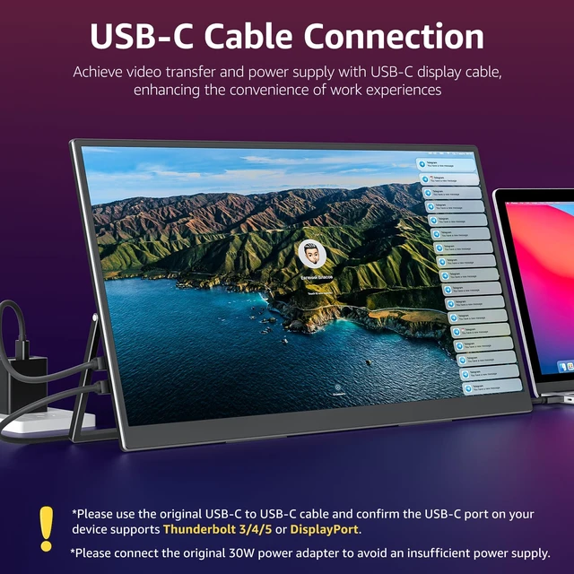 Alt view image 2 of 7 - Portable Monitor for Laptop, IPS USB-C HDMI Travel Second Monitor for MacBook Pro Air, PC, PS5, Xbox, Portable Second Screen, Built-in Kickstand, Speakers, VESA Mountable, 18.5 Inch