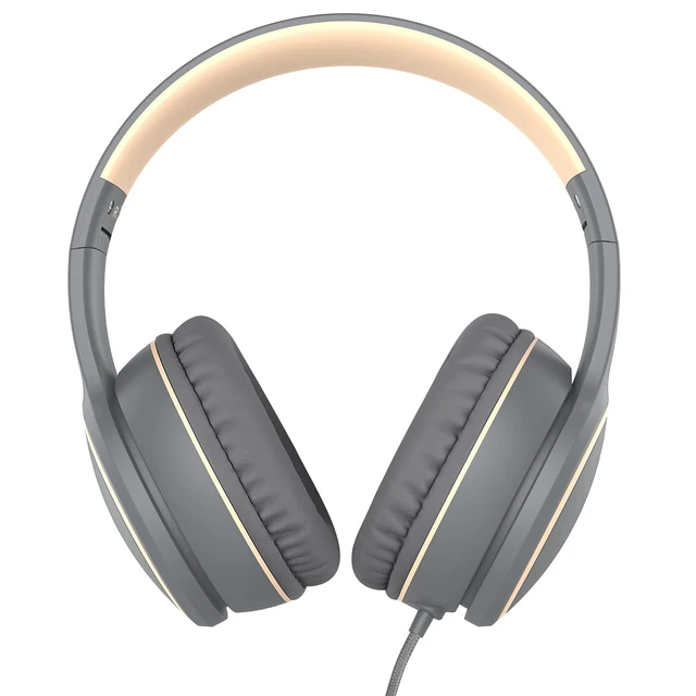 Alt view image 2 of 7 - R10 Over-Ear Headphones with Microphone, Lightweight Folding Stereo Bass Headset with 1.5M No-Tangle Cord, Portable Wired Headphones for Smartphone Tablet Computer MP3 / 4 (Grey)