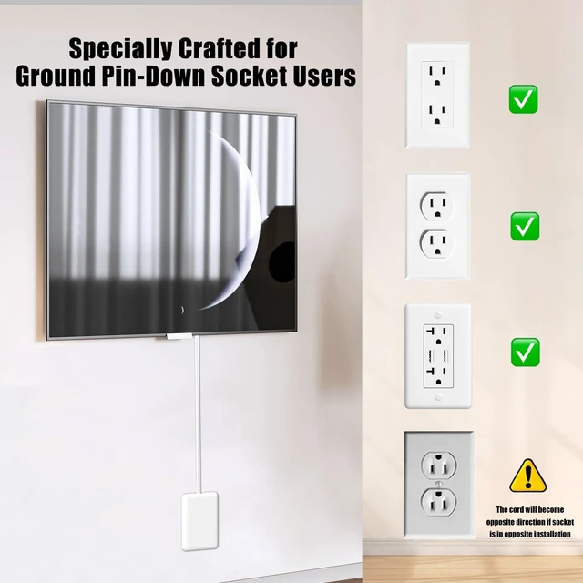 Alt view image 5 of 7 - 8FT Flat Plug Extension Cord Power Strip 3 Outlets White Upward Cord Upward, Detachable Ultra-Thin Outlet Cover Concealer, Ultra-Flat Plug, Max. 13A 125V 1625W, ETL Listed