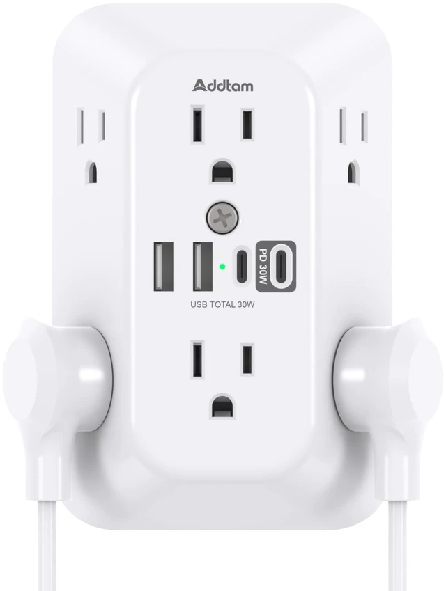 Main image of 6-Outlet Extender Surge Protector, Multi Plug Wall Outlet with 4 USB Wall Charger(PD 30W), Plug Extension Outlet with 1800J, Outlet Splitter Power Strip for Home Office, White